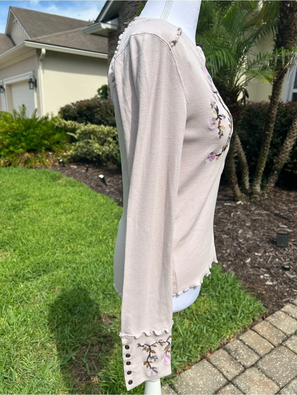 NWT🌷Free People Fleur Embroidered Henley Neck Long Sleeve Top